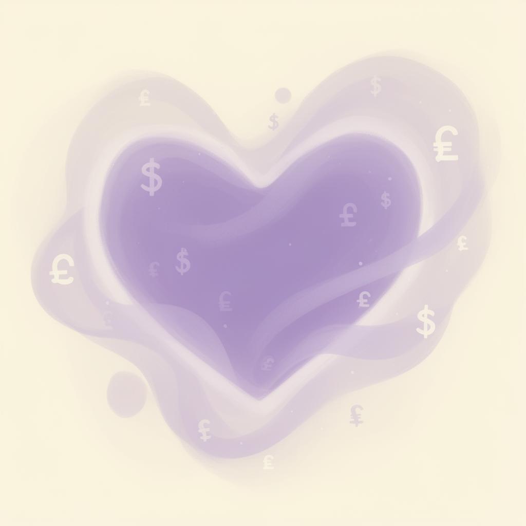 A floating purple heart — money and emotion melting together